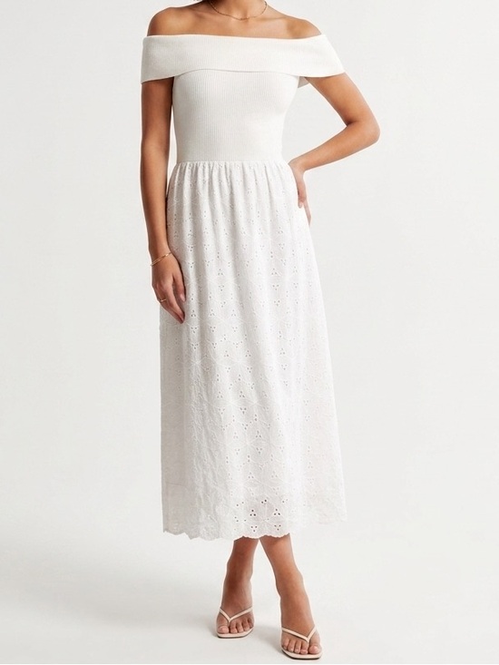 Astr Dresses & Skirts - ASTR the Label Mixed Media Off Shoulder Eyelet Midi Dress White Size L